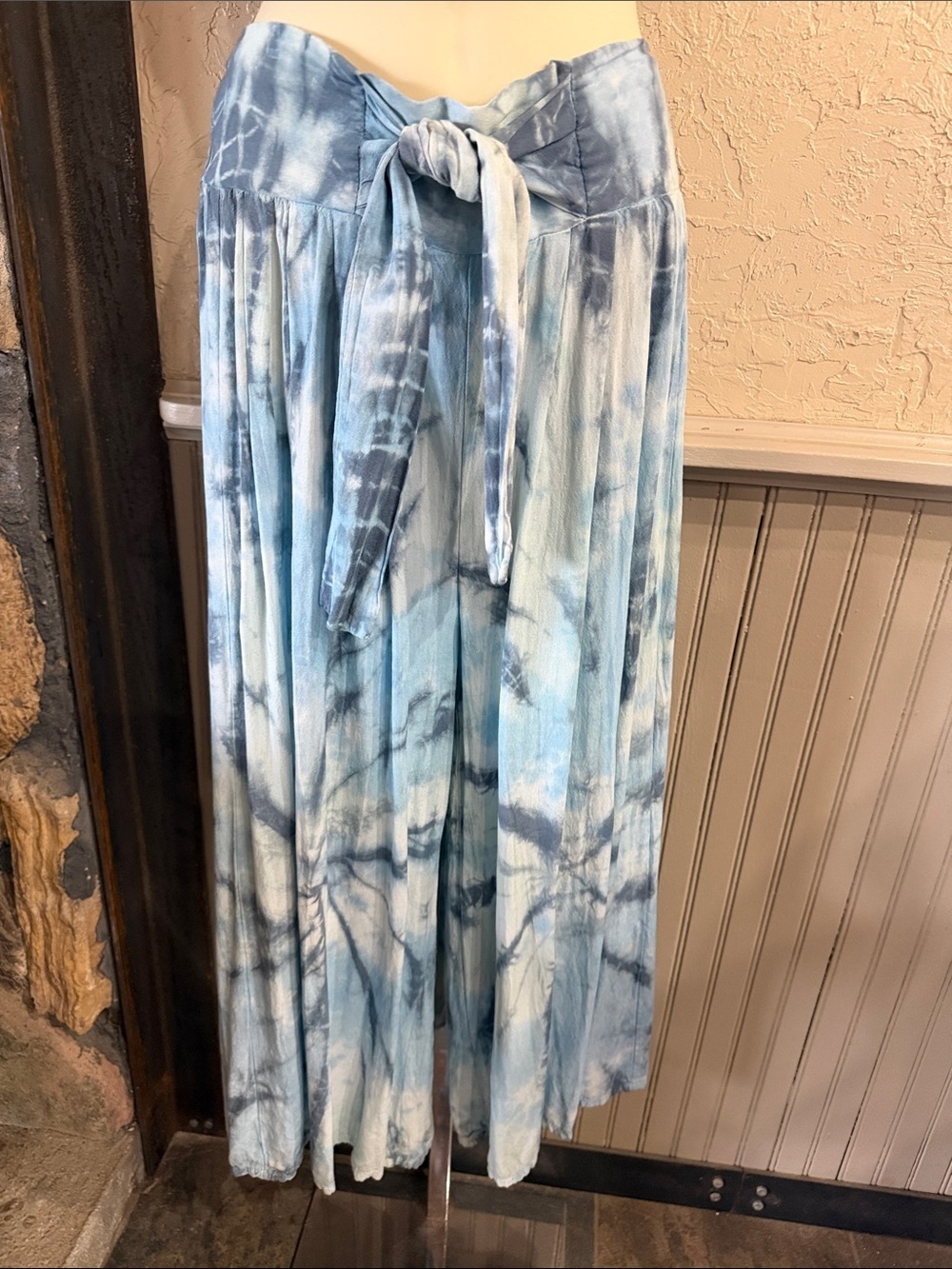 Raviya Blue Tie-Dye Maxi Wide-legged Pant with Waist Tie